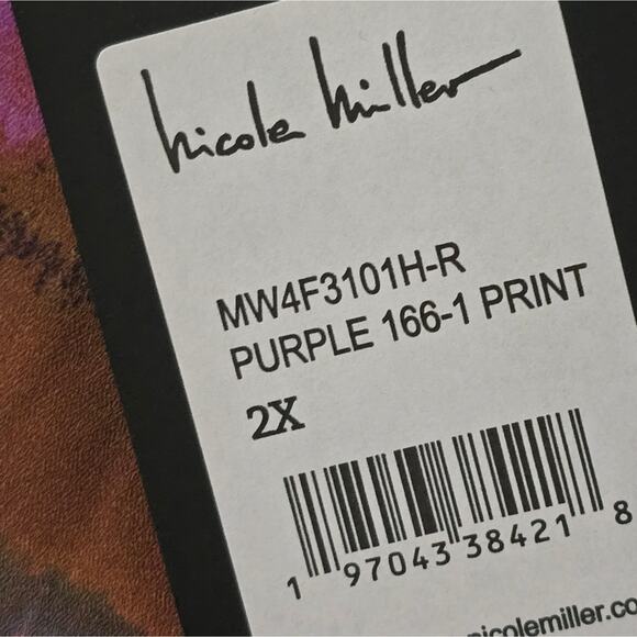 NICOLE MILLER Floral Print Women's Top Purple Watercolor Abstract Plus Size 2X 3 - Picture 7 of 11